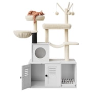 EDTara Cat Tree Tower with Hidden Litter Box, Private Condo, Sisal Scratching Post, Plush Top Perch, and Pompom Toys, Stylish and Practical Cat Furniture for Home