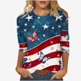 thumbnail image 1 of QIPOPIQ T-Shirts à Manches 3/4 pour Femmes, Coupe Ample Décontractée, Col Ras du Cou, T-Shirts Mignons Unis, Tuniques à Manches Trois Quarts, Liquidation, 1 of 5