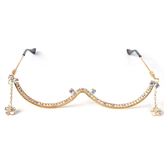tamizeot Monture Métallique Intégrée Monture de Lunettes avec Strass Bijoux Cristal Scintillant Strass en Forme de W Or