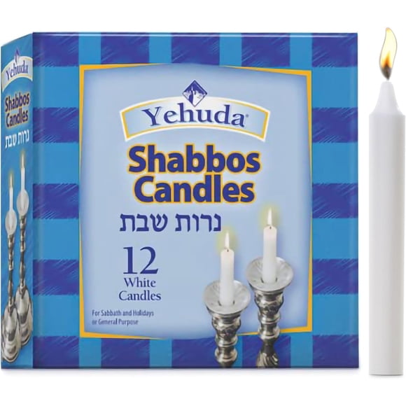 Bougies Yehuda Shabbat (12 Bougies), Convient à Tous les Chandeliers Standards, Bougies Shabbos Élégantes en Cire Blanche