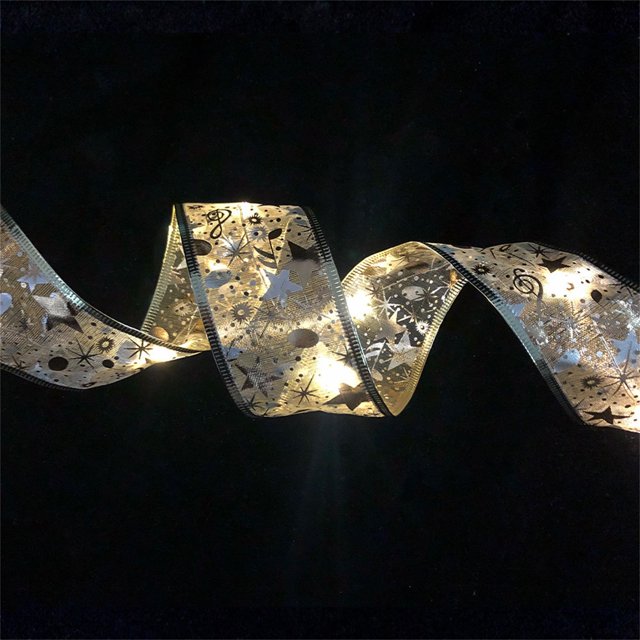 Agiferg Christmas Decoration LED Ribbon Lights Christmas Tree Ornaments DIY Lace Bow String Lights Decoration