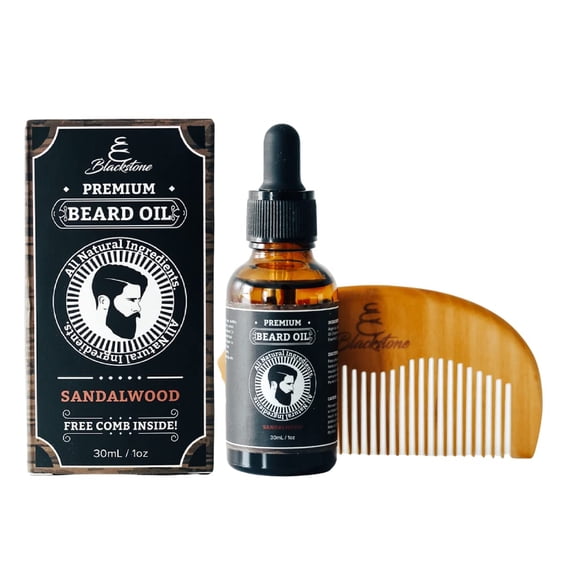 Blackstone Naturals Kit d'Huile pour Barbe au Bois de Santal - Revitalisant Naturel pour Barbe et Moustache 30 ml