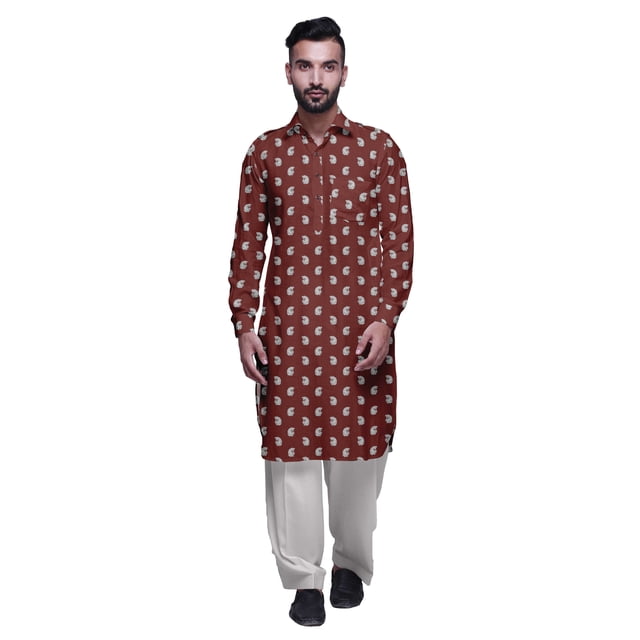 Atasi Kurta Pathani Classique à Col pour Garçons Chemise en Rayonne à Poche avant