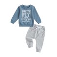 thumbnail image 1 of FAROOT Baby Boys Pants Set,Crew Neck Letters Print Sweatshirt with Elastic Waist Sweatpants, 1 of 8