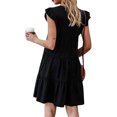 thumbnail image 3 of Faithtur Women Casual Pleated Dress, Adults Spring Solid Color Round Neck Short Sleeve One-piece, 3 of 5