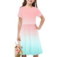 thumbnail image 1 of Soldes de Liquidation Aujourd'hui Offres Iumwxz Robe Décontractée Trapèze Robe Tunique pour Adolescentes Robe Col Rond Imprimé Dégradé Manches Courtes Robes pour Adolescentes Robe Élégante pour Fête des Fêtes 4-14a, 1 of 7