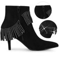 thumbnail image 2 of BLISSFUL STEP Women's Fringe Pointed Toe Stiletto Heel Ankle Boots, 2 of 7