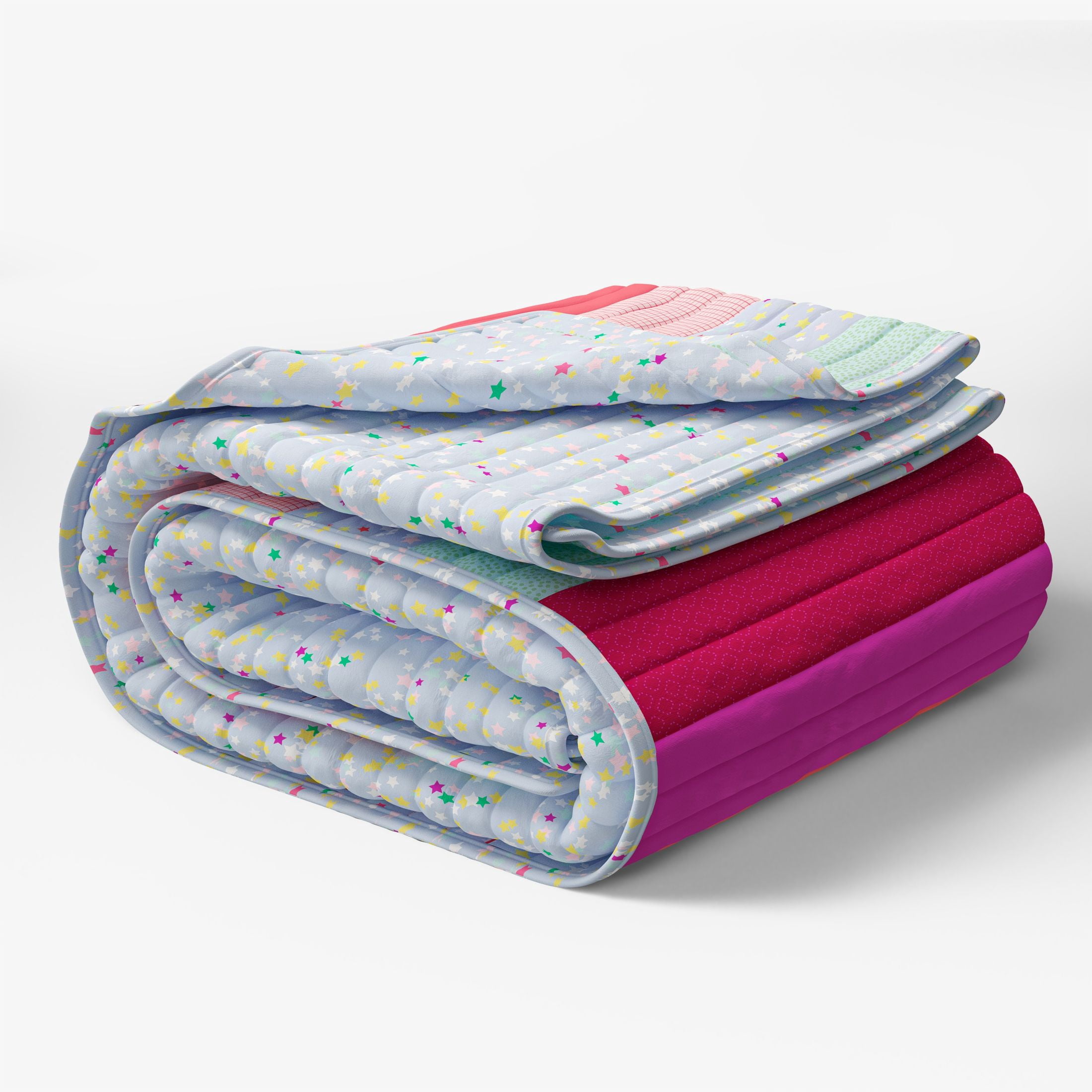 Mainstays Kids Reversible Pink Stripe Stitch Quilt Set, 3 Pieces, Full/Queen