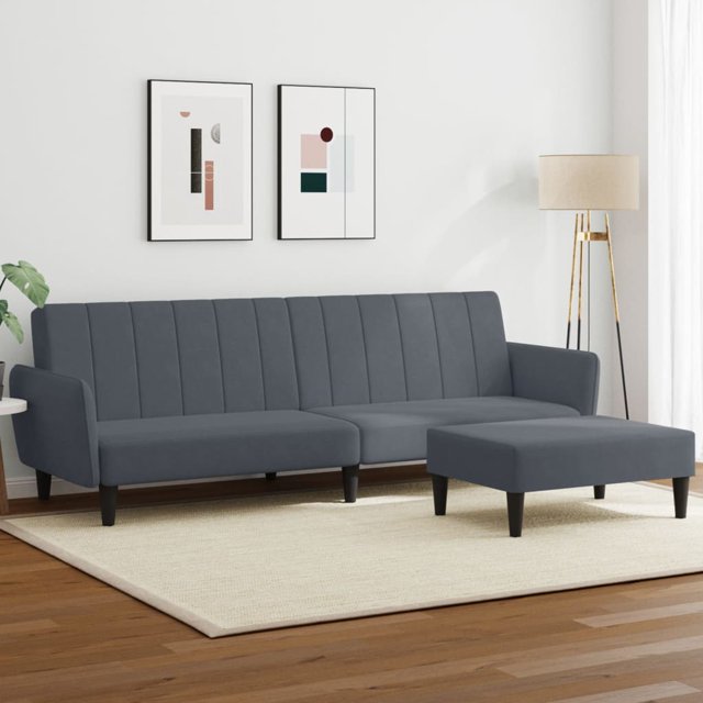 vidaXL Canapé-Lit 2 Places avec Pouf Gris Foncé en Velours
