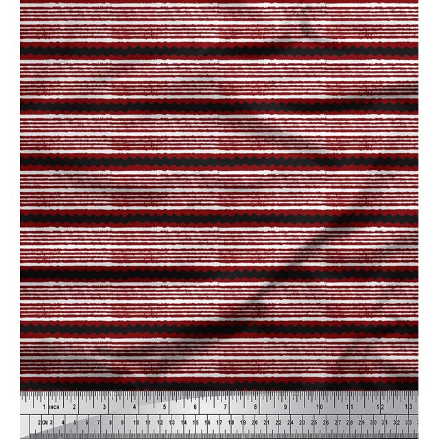 Soimoi Poly Georgette Fabric Stripe Block Printed Craft Fabric by The Yard 52 Inch Wide