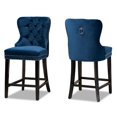 thumbnail image 1 of Baxton Studio Ensemble de Tabourets en Bois Bleu Rembourré et Finition Brune 2 Pcs, 1 of 9