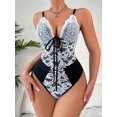 thumbnail image 1 of Classic Sexy Floral Lace Tie Front Teddy Bodysuit, 1 of 4