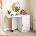 thumbnail image 4 of Costway Folding Computer Desk with Drawer Cabinet & Adjustable Shelf Wheel for Living Room, White, 4 of 10