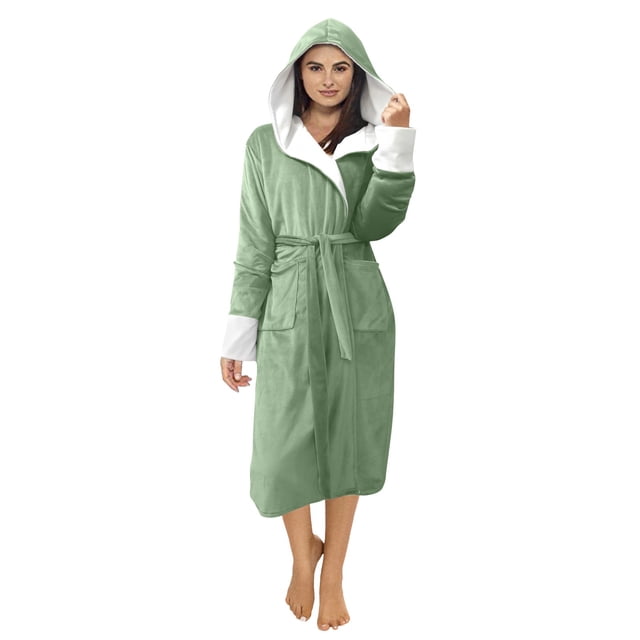 Kcodviy Women Winter Plush Lengthened Oversized Fleece Jacket Shawl Bathrobe Home Clothes Night Light Jacket Long Sleeved Robe Coat