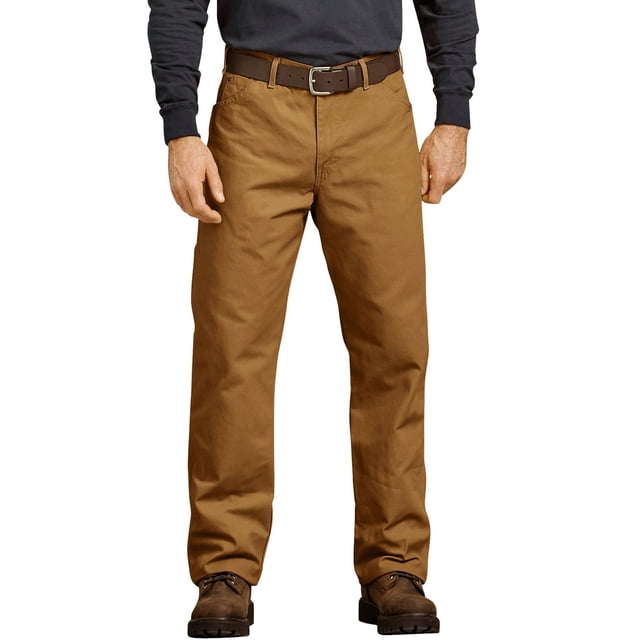 Pantalon de Charpentier en Jean Duck GD Brun durable 10 oz en Tissu Duck avec Coutures à Double Piqûre, Coupe Décontractée pour s'Asseoir sous la Taille, avec Boucle pour Marteau et Doubles Poches Utilitaires, Assorti à une Ceinture brown et des Bottes de Travail, Convient aux Vêtements de Travail Robustes.