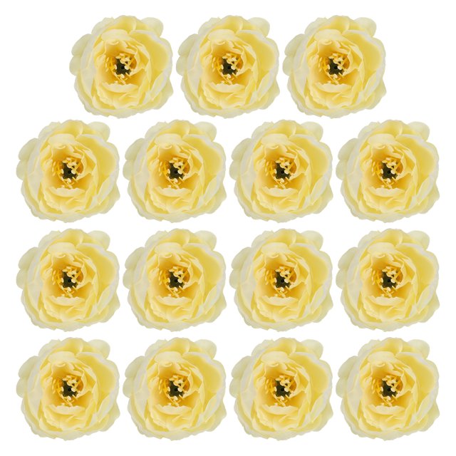 Unique Bargains Artificial Flower Head Fake Flowers Heads Bulk Silk Peony Heads Simulation Flower Lemon 15 Pcs