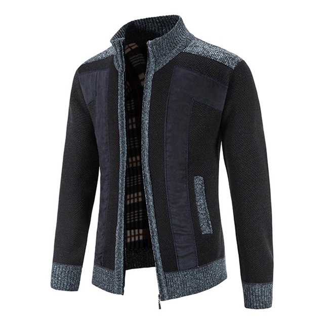 DPTALR Cardigan Tricoté à Manches Longues Patchwork Décontracté pour Hommes avec Fermeture Éclair