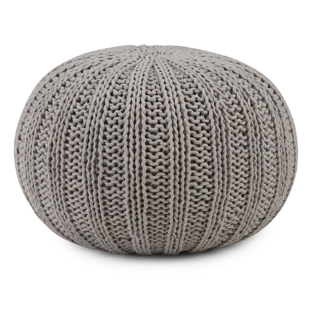Simpli Home Pouf Rond Bohème en Tricot à la Main Shelby en Coton Gris Dove