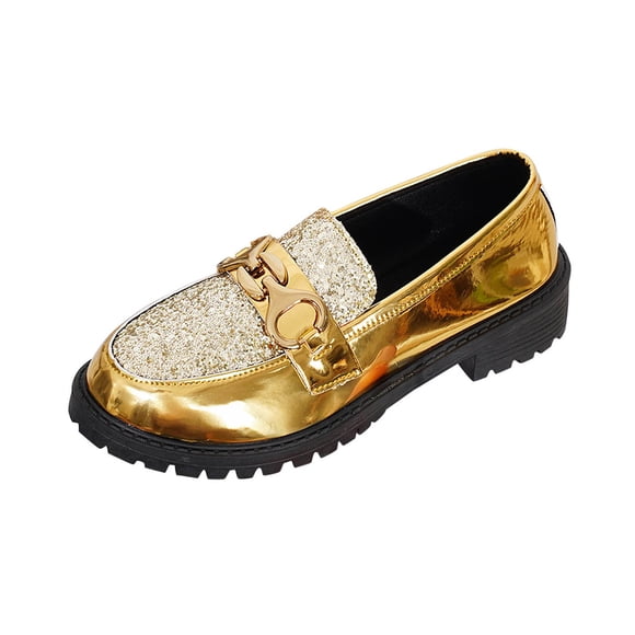 Xfvqtps Womens Glitter Loafers Slip on Flats Leather Casual Dressy Flat Shoes Party Shoes Comfortable Slip on Shoes Gold