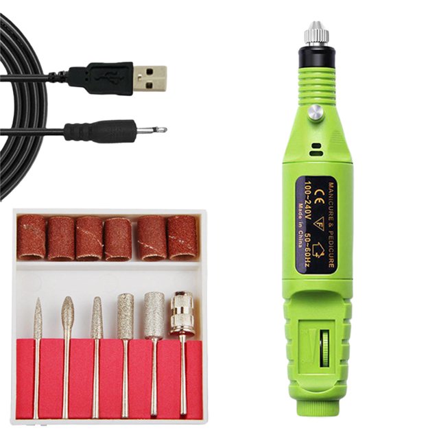 KLKCMS Portable Electric , Nail File Kit Manicure Pen Sander er for Acrylic, Gel Nails, Green