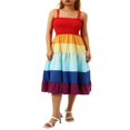 thumbnail image 1 of Robe Assortie Mère Fille Femmes Fille à Rayures Arc-en-Ciel Imprimée à Bretelles Spaghetti Sans Manches Robe Mère m, 1 of 8