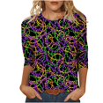 thumbnail image 1 of Penkiiy 2024 Chemise Manches 3/4 Mardi Gras Blouse Fantaisie Carnaval Masque Imprimé Tunique Thème Fête Col Rond Tee 3TG Multicolore, 1 of 5