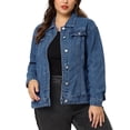 thumbnail image 1 of Agnes Orinda Women's Plus Size Jean Jacket Stitching Button Washed Denim Outerwear Coat L Denim Blue, 1 of 8
