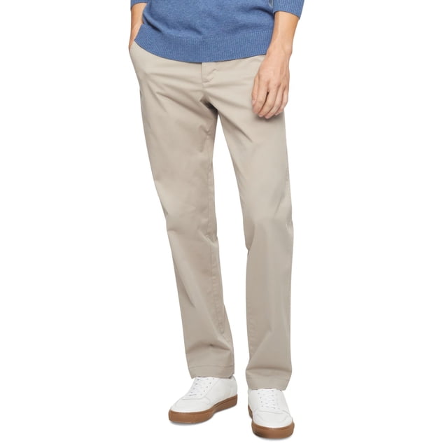 Calvin Klein Men;s Straight-Fit Stretch Chino Pants, Beige, 33X30