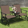 thumbnail image 1 of Gymax Patio 2-Person Glider Rocking Char Loveseat Garden w/ Tempered Glass Table Brown, 1 of 10