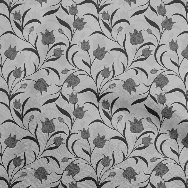 oneOone Jersey en Viscose Gris Tissu Floral Rétro Matière de Robe Tissu Imprimé Tissu au Mètre 60 Pouces de Large