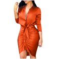 thumbnail image 2 of CEHVOM Robe Professionnelle pour Femmes à Col en V à Manches Longues Robe Chemise Unie à Liens, 2 of 6