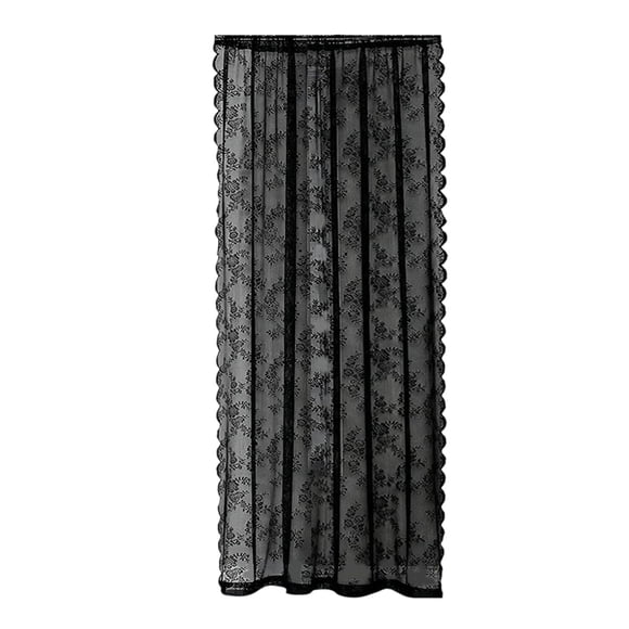 Black Lace Floral Net Curtains, Window Drapes with Rod Pocket, Voile Curtains 100cmx200cm