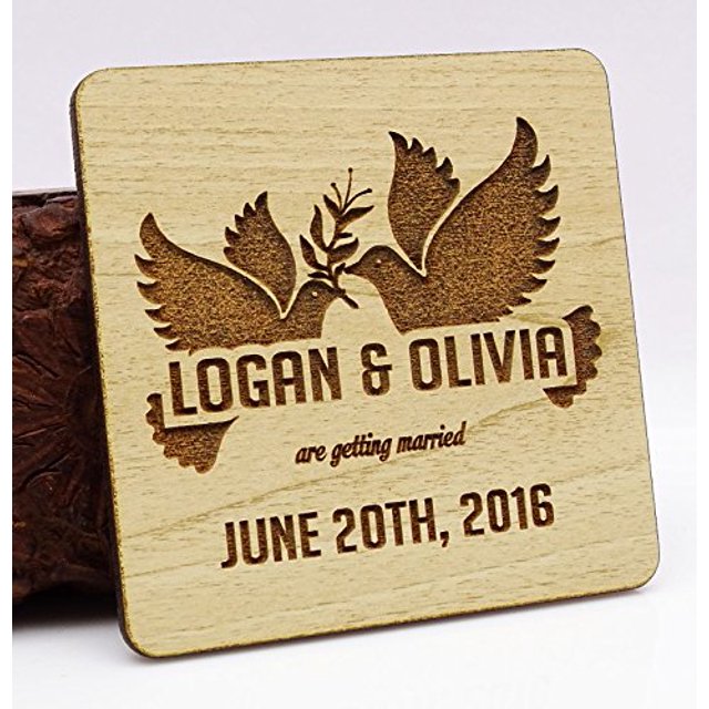 Rustic Wedding Save The Date Wooden Magnet 40 Custom Engraved Wood Magnet Personalized Gift