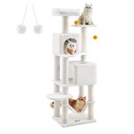 61"H Cat Tree Cat Tower for Indoor Cats, Plush Multi-Level Cat Condo with Scratching Posts, Perches, Caves, Hammock, White