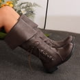 thumbnail image 3 of Dakaela Women Fold Over Knee High Riding Boots Low Heel Platform Slouchy Long Boot Round Toe Winter Walking Shoes Brown Size 6, 3 of 8