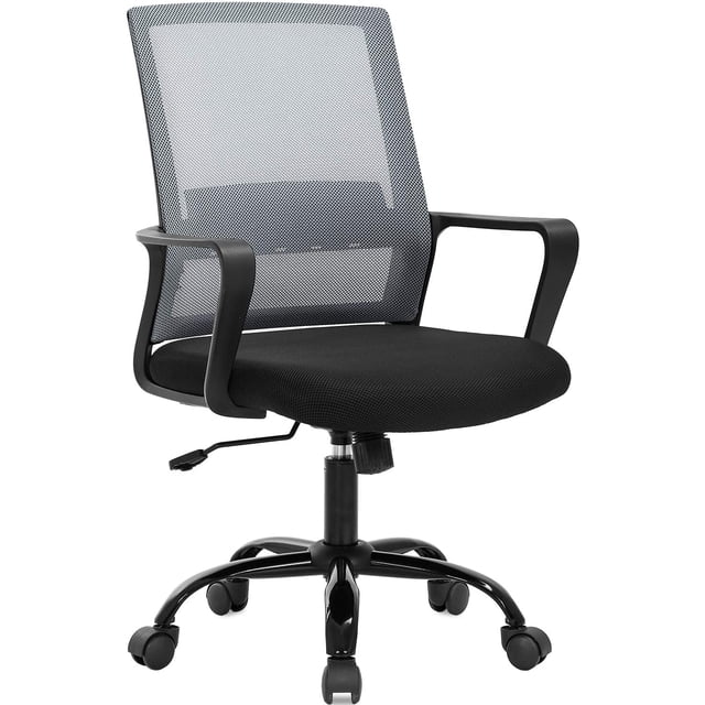 BestOffice Home Office Chair Ergonomic Swivel Rolling Executive Lumbar Support Task Adjustable Stool, Grey front-facing mesh task chair with padded seat, visible curved lumbar support, adjustable height lever, swivel casters and nylon five-star base; ergonomic fit for desk work and often used as a drafting stool for adjustable desks.