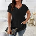 thumbnail image 2 of Liquidation d'Économies! Hauts Oversize pour Femmes en Liquidation, Blouse d'Été à Manches Courtes pour Femmes, Haut d'Été pour Femme Grande Couleur Unie à Col Rond en Tricot à Rayures à Manches Courtes, 2 of 5
