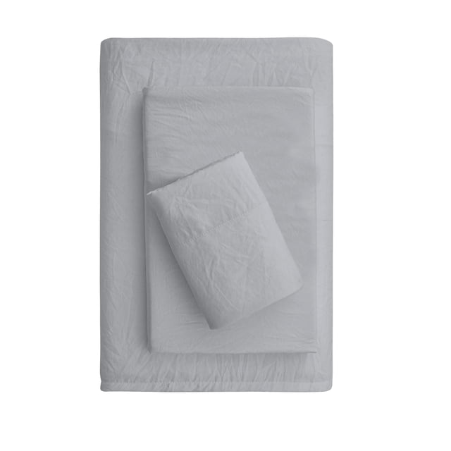Mainstays Ensemble de draps en microfibre lavée ultra douce, Lit Simple (Twin XL), Argent doux, 3 pièces.