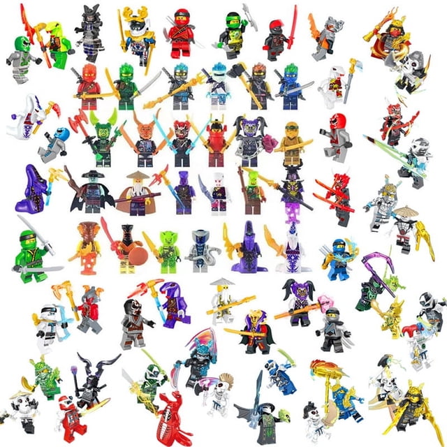 Phantom Ninja Vs Basilisk Horde Figures Building Blocks Kids Toys set of 72 multicoloured action figures, each 4.5cm tall. Includes ninjas and horde characters with intricate designs, weapons, and accessories. Perfect for imaginative play, building block setups, and collections.