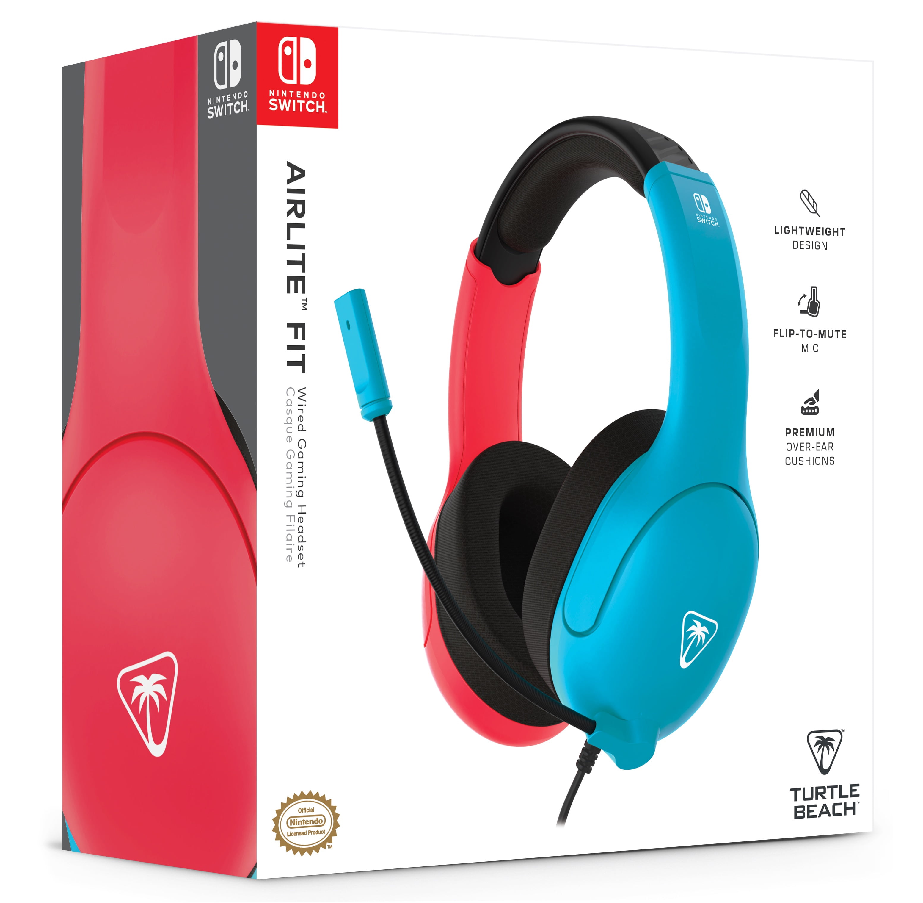 Turtle Beach Airlite™ Fit Wired Gaming Headset Officially Licensed for Nintendo Switch™, Nintendo Switch™ Lite, and Nintendo Switch™ - OLED Model - Flip-to-Mute Mic - Neon Blue & Red