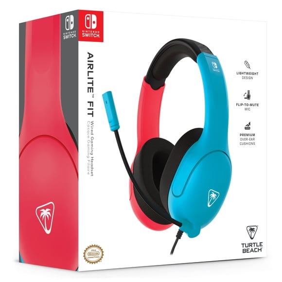 Turtle Beach Airlite™ Fit Wired Gaming Headset Officially Licensed for Nintendo Switch™, Nintendo Switch™ Lite, and Nintendo Switch™ - OLED Model - Flip-to-Mute Mic - Neon Blue & Red