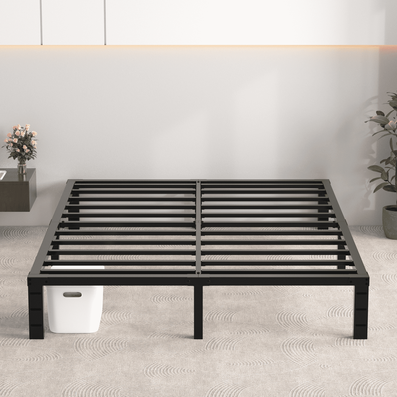 Cadre de Lit Double GELBIY Robuste en Métal avec Espace de Rangement de 30 cm sous le Lit, Noir