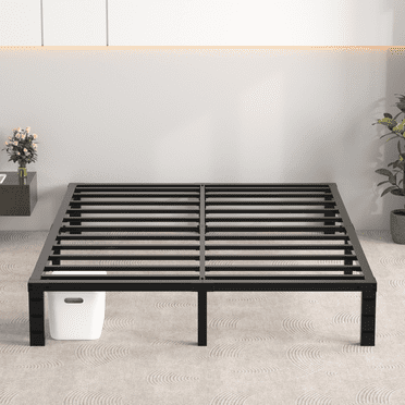 Cadre de Lit Double, GELBIY Cadre de Lit Plateforme en Métal Double Robuste avec 12 Pouces d'Espace de Rangement sous le Lit, Noir