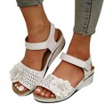 thumbnail image 4 of Latrodar Sandales Compensées pour Femmes Sandales Femmes Rétro Confortables Extensibles Sandales à Fleurs Boucle Bout Rond Chaussures d'Été Talon Plat (0 Pouces-1) Larges Sandales Unies pour Dame Fête Cadeaux de la Saint-Valentin, 4 of 5
