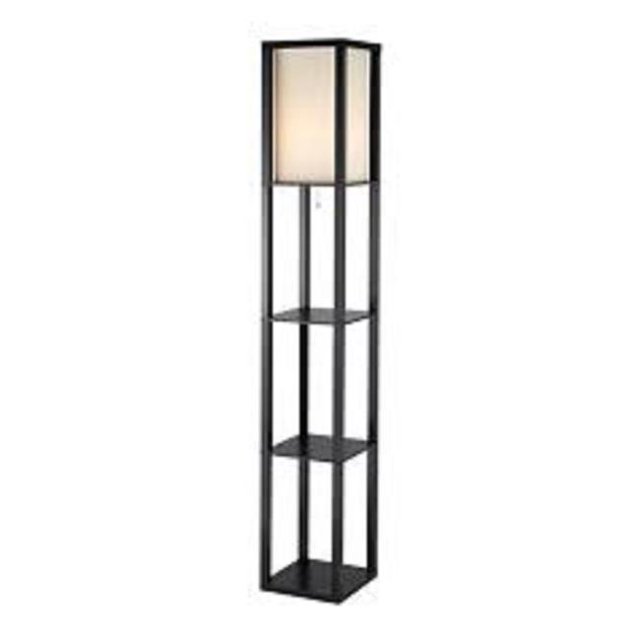 Tall Black Wood Floor Lamp with Two Shelves