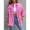 thumbnail image 1 of SEARIPE Women‘s Casual Denim Jacket Frayed Hem Ripped Long Sleeve Jean Jacket With Pockets Pink M, 1 of 9