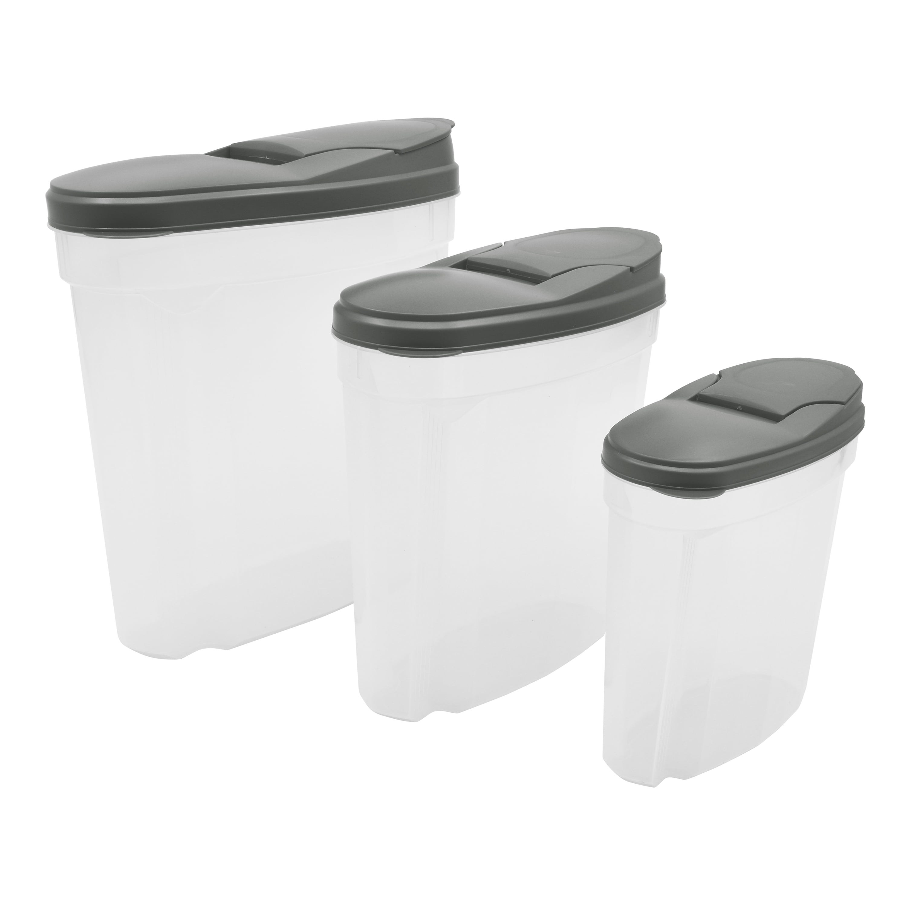Mainstays Ensemble de 3 contenants à céréales en plastique gris avec couvercles, contenants de rangement alimentaire pour comptoir et garde-manger