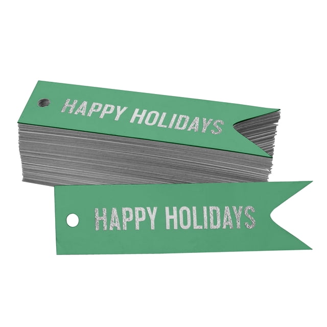 Inkdotpot Real Silver Foil Happy Holiday Tags Favor Hang Paper Tags 50 Pieces