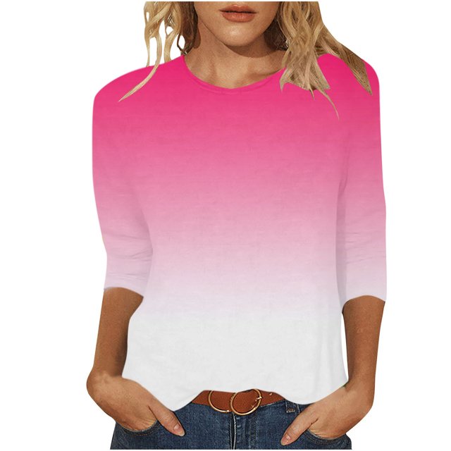 Hauts à Manches 3/4 pour Femmes Mode T-Shirt Imprimé Mi-Longueur Blouse Col Rond Hauts Décontractés T-Shirts pour Femmes Mode T-Shirts à Manches 3/4 pour Femmes