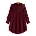 thumbnail image 3 of Qertyioot Women Plus Size Button Plush Tops Hooded Loose Cardigan Wool Coat Winter Jacket, 3 of 5